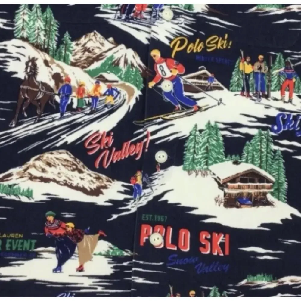 Ralph Lauren Polo Ski Shirt Mens‎ M Corduroy Button Retro Winter Sports Novelty